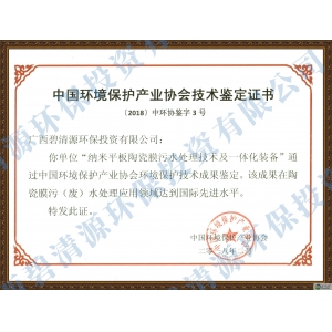 中国环境保护产业协会技术鉴定证书
